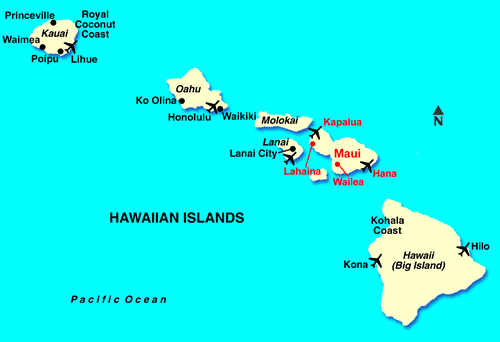 Hawaiian Islands map showing Maui